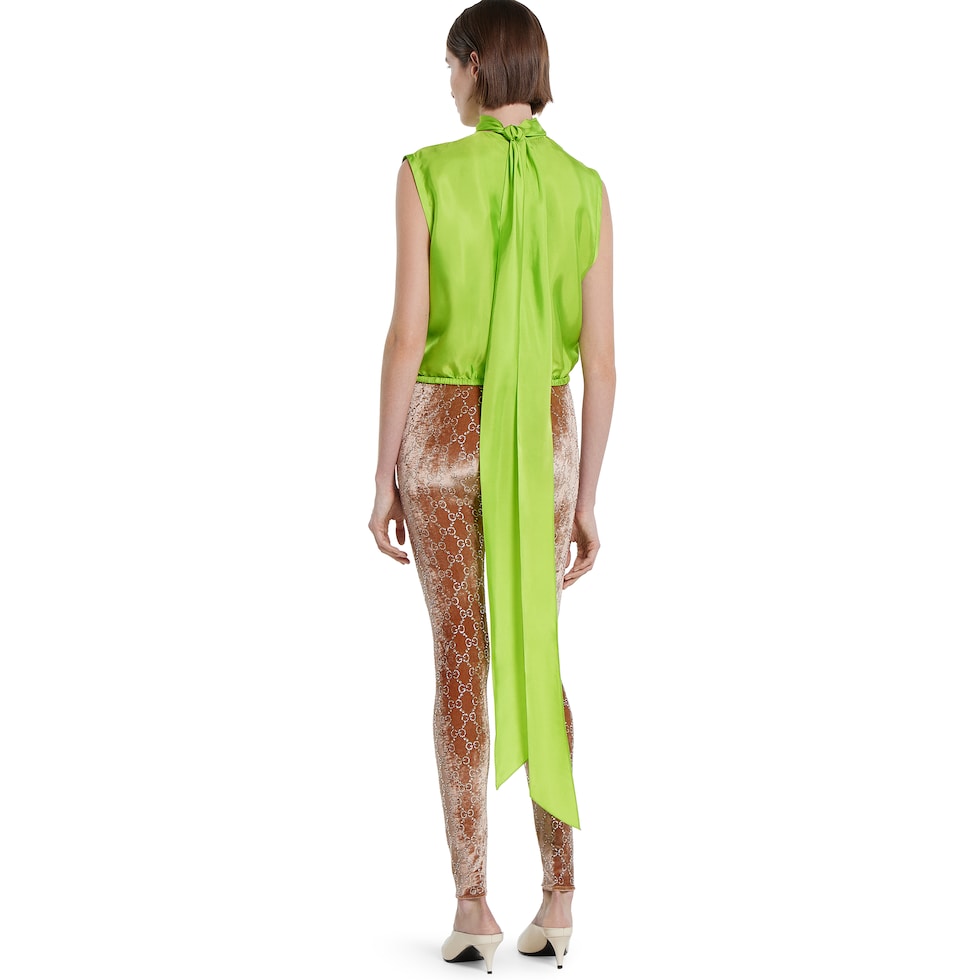 Self-tie neck bow viscose twill top