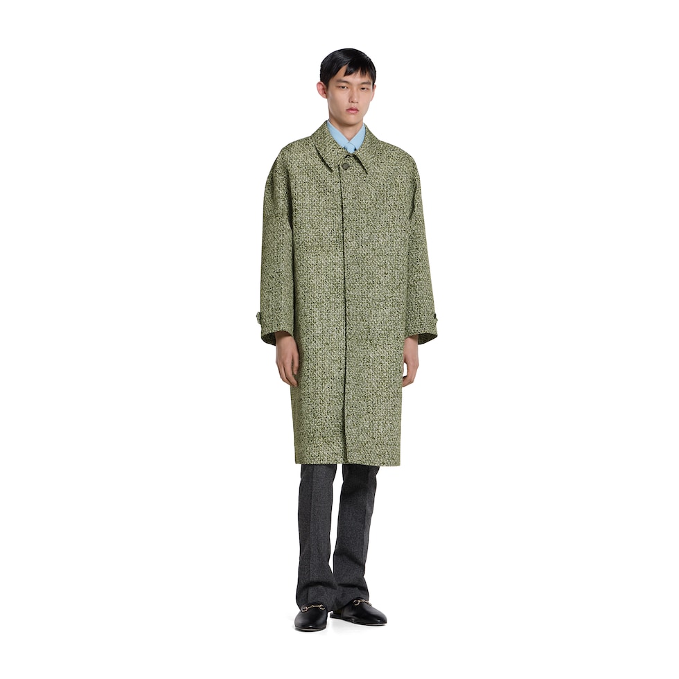 Bonded poplin coat with bouclé print