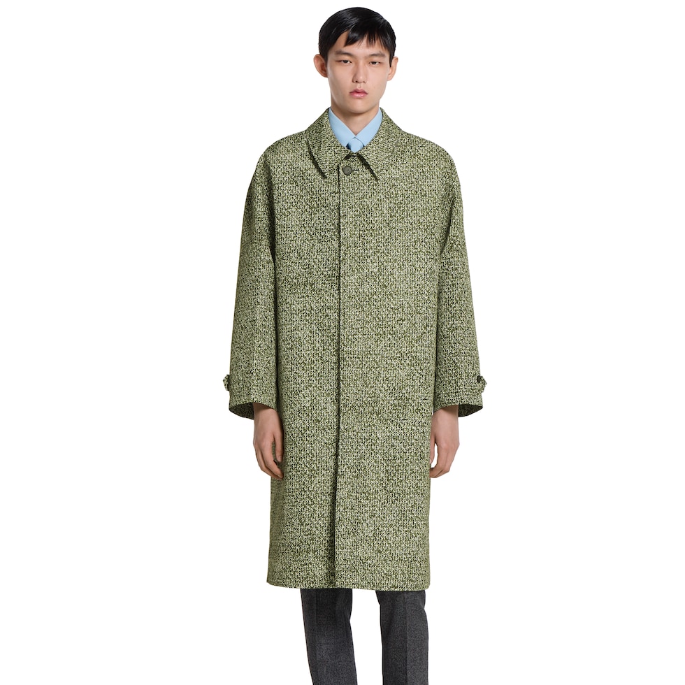 Bonded poplin coat with bouclé print