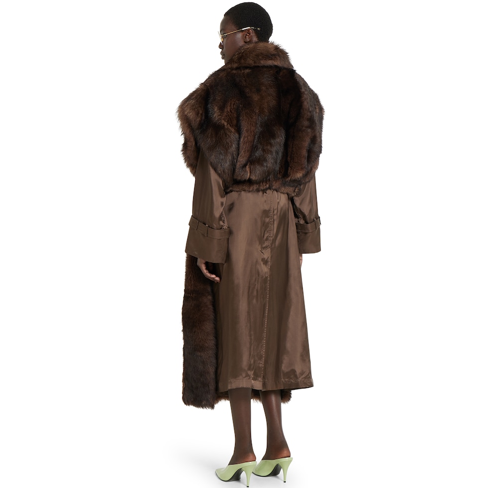 Soft hairy shearling coat with belt