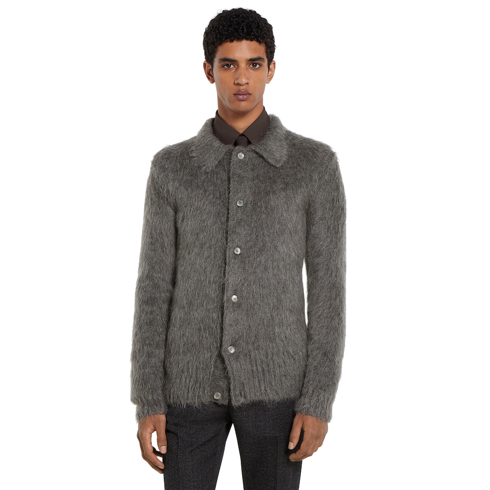 Brushed wool mohair cardigan