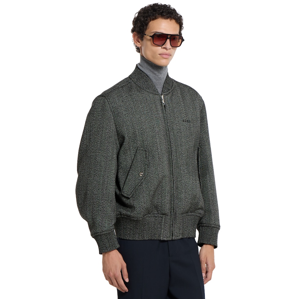 Herringbone wool mouliné bomber jacket