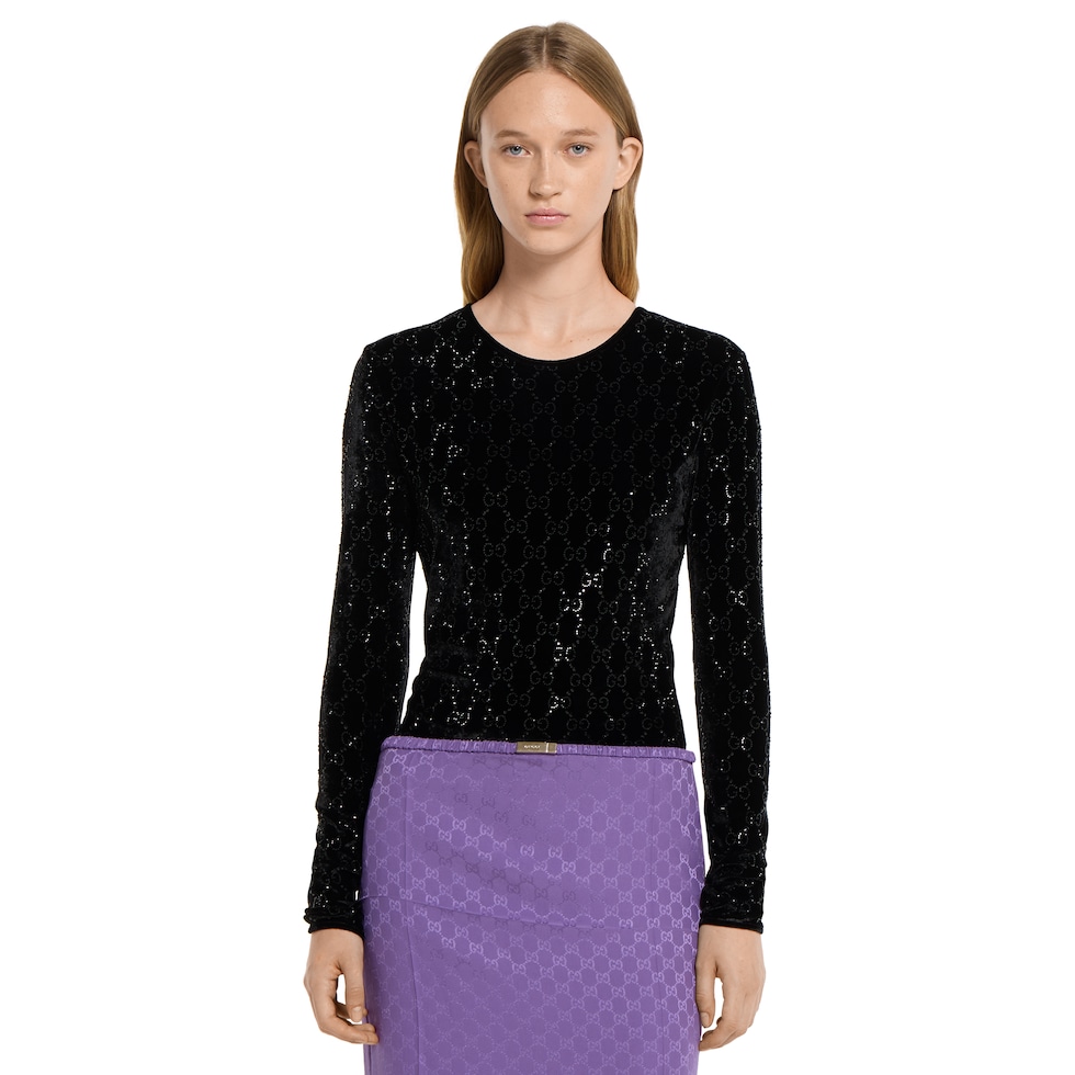 Embroidered stretch chenille top