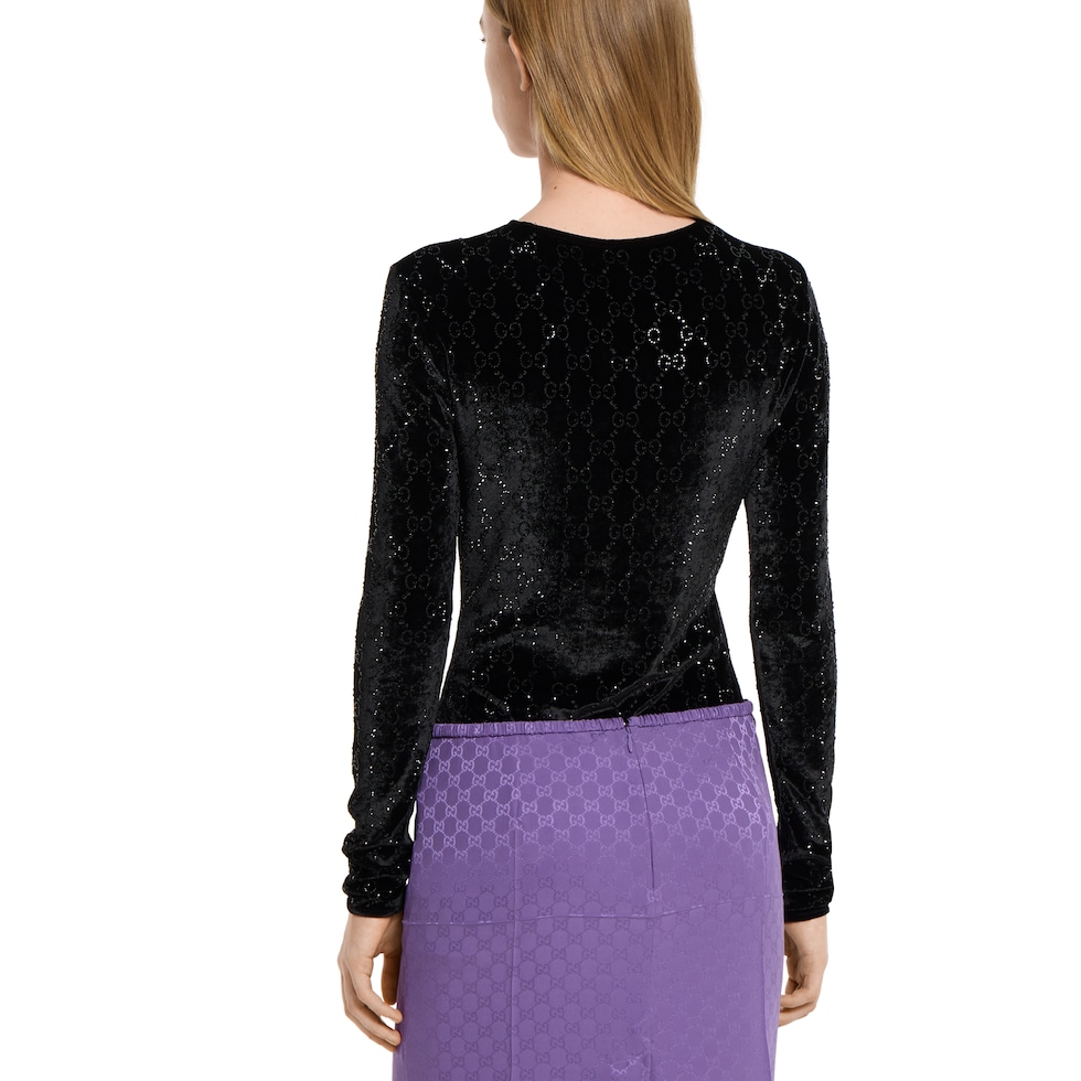 Embroidered stretch chenille top