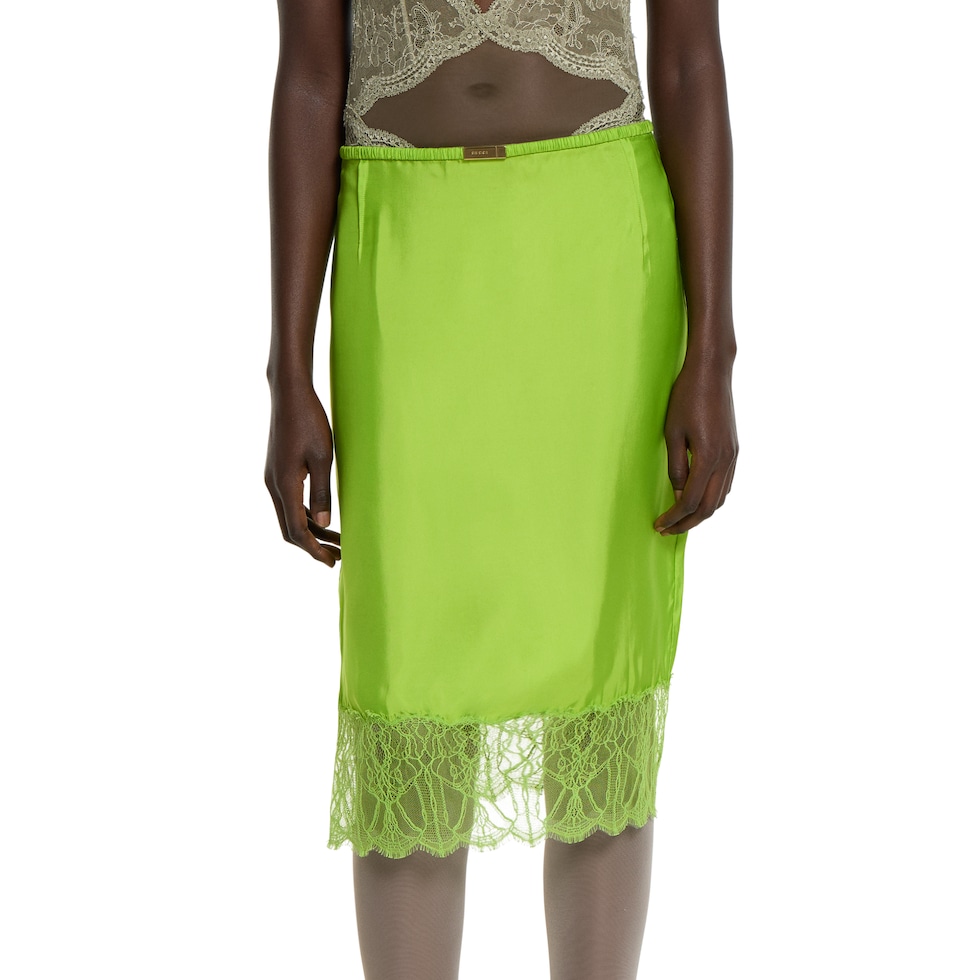 Viscose twill skirt with floral lace