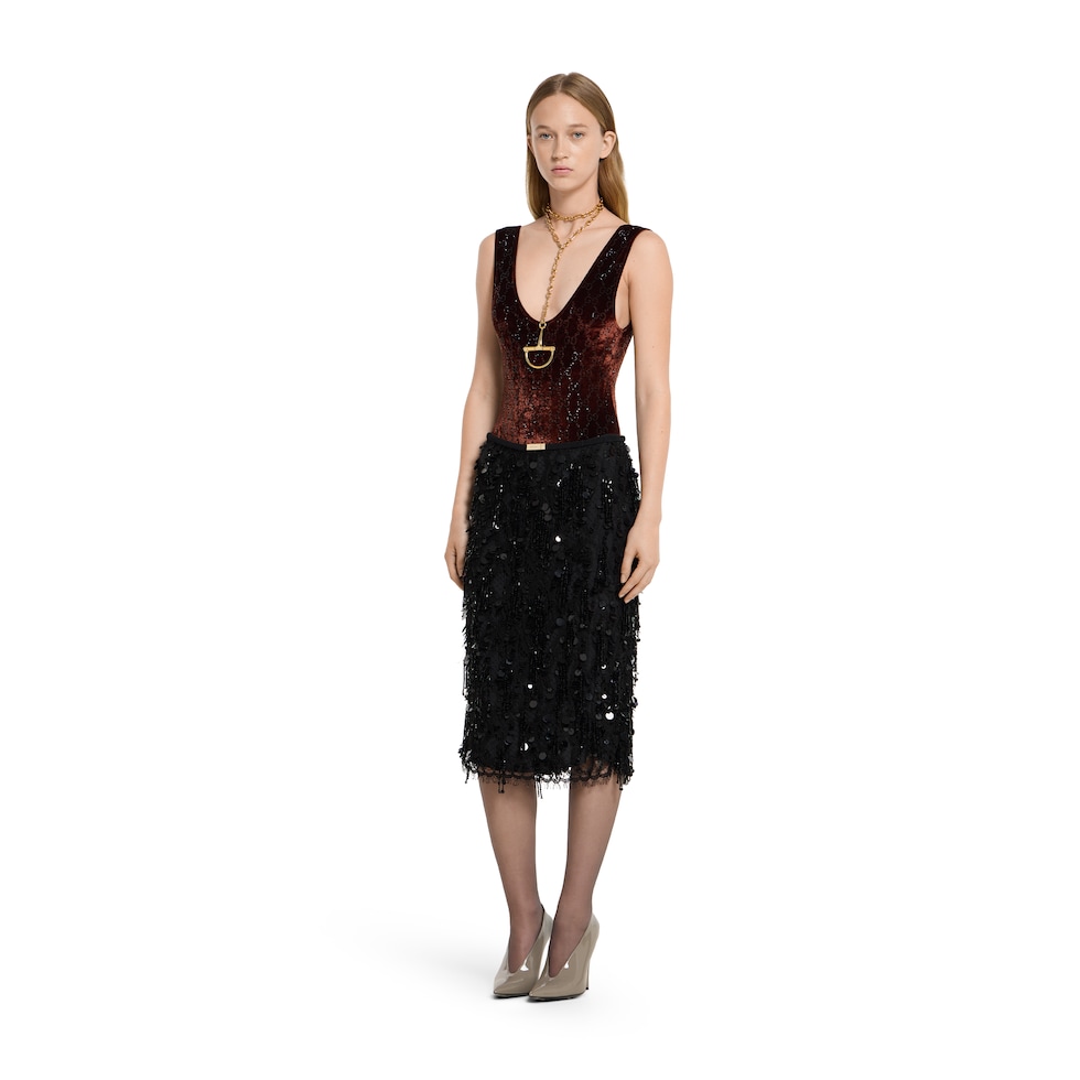 Sequin embroidered lace skirt