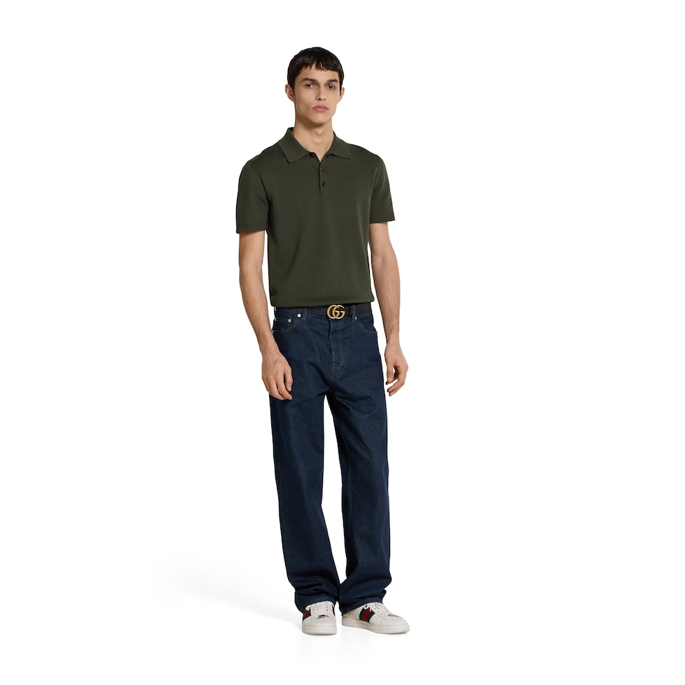 Silk cotton knit polo shirt