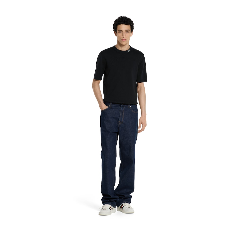 Silk cotton T-shirt with Gucci intarsia
