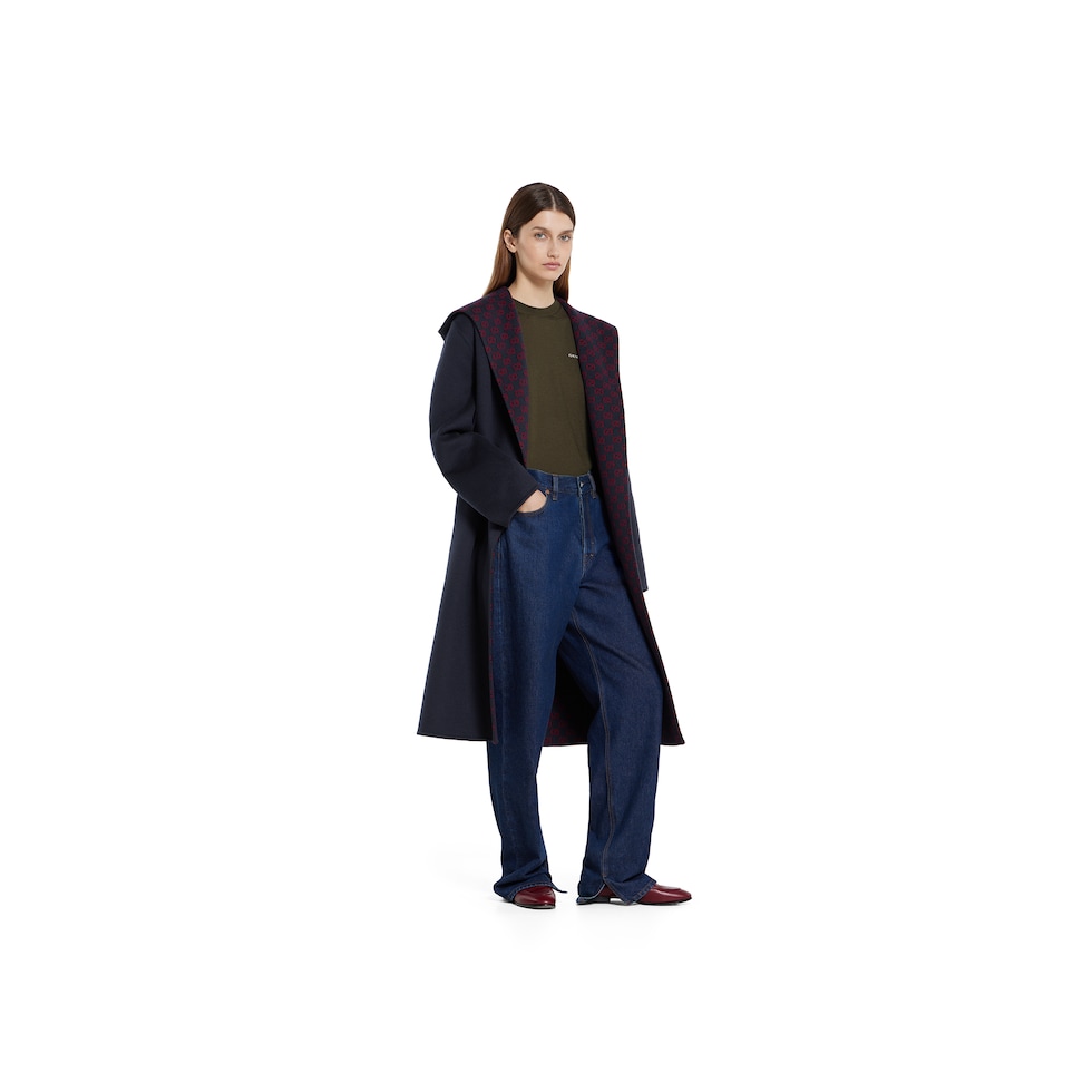 Reversible wool silk hooded coat