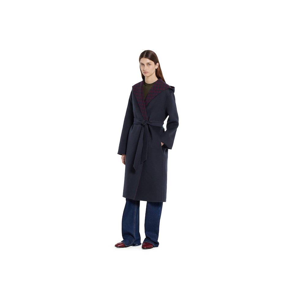 Reversible wool silk hooded coat