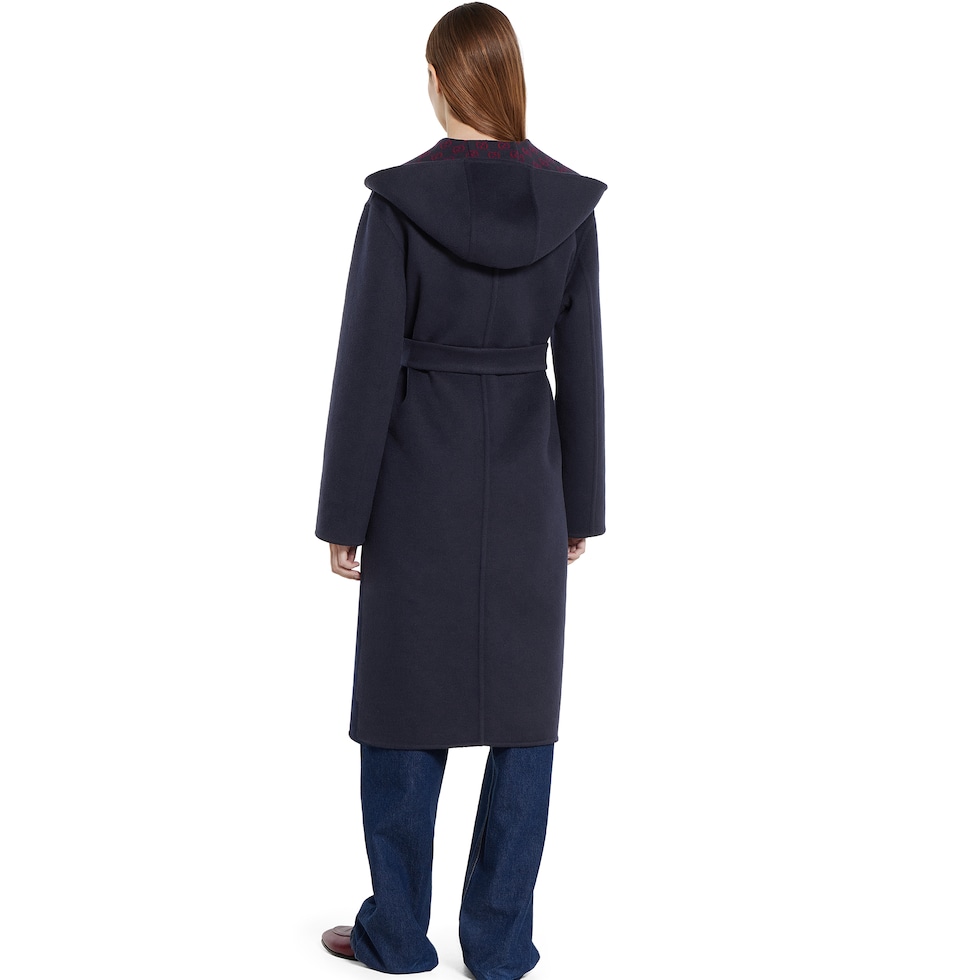 Reversible wool silk hooded coat