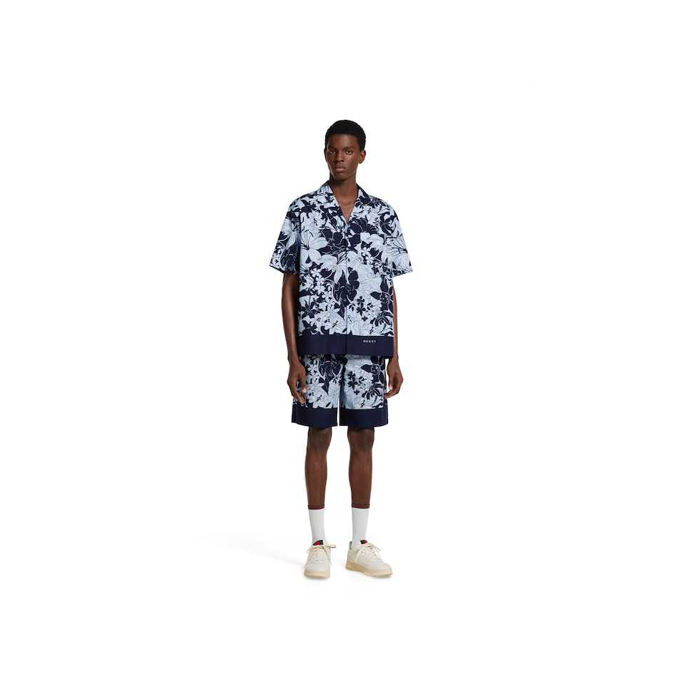 Printed cotton poplin bowling shirt