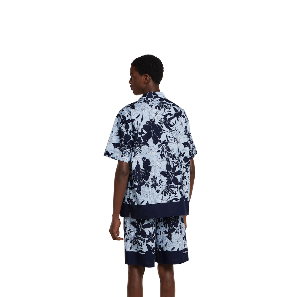 Printed cotton poplin bowling shirt