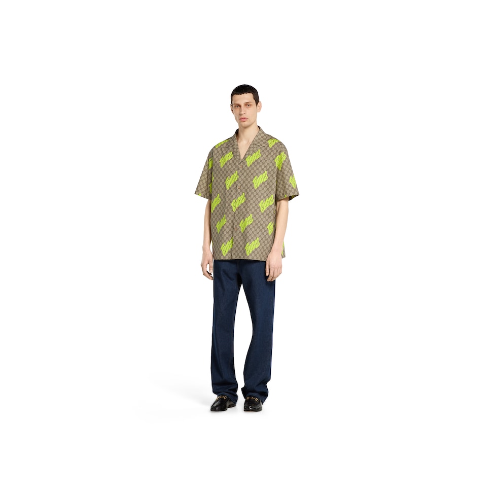 Printed cotton poplin bowling shirt