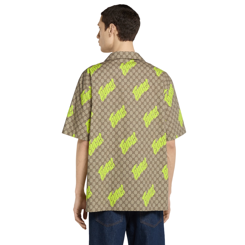 Printed cotton poplin bowling shirt