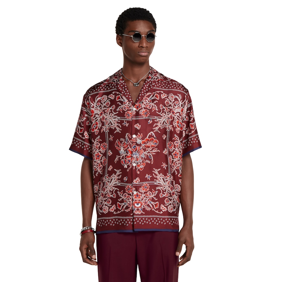 Chemise de bowling en twill de soie à imprimé