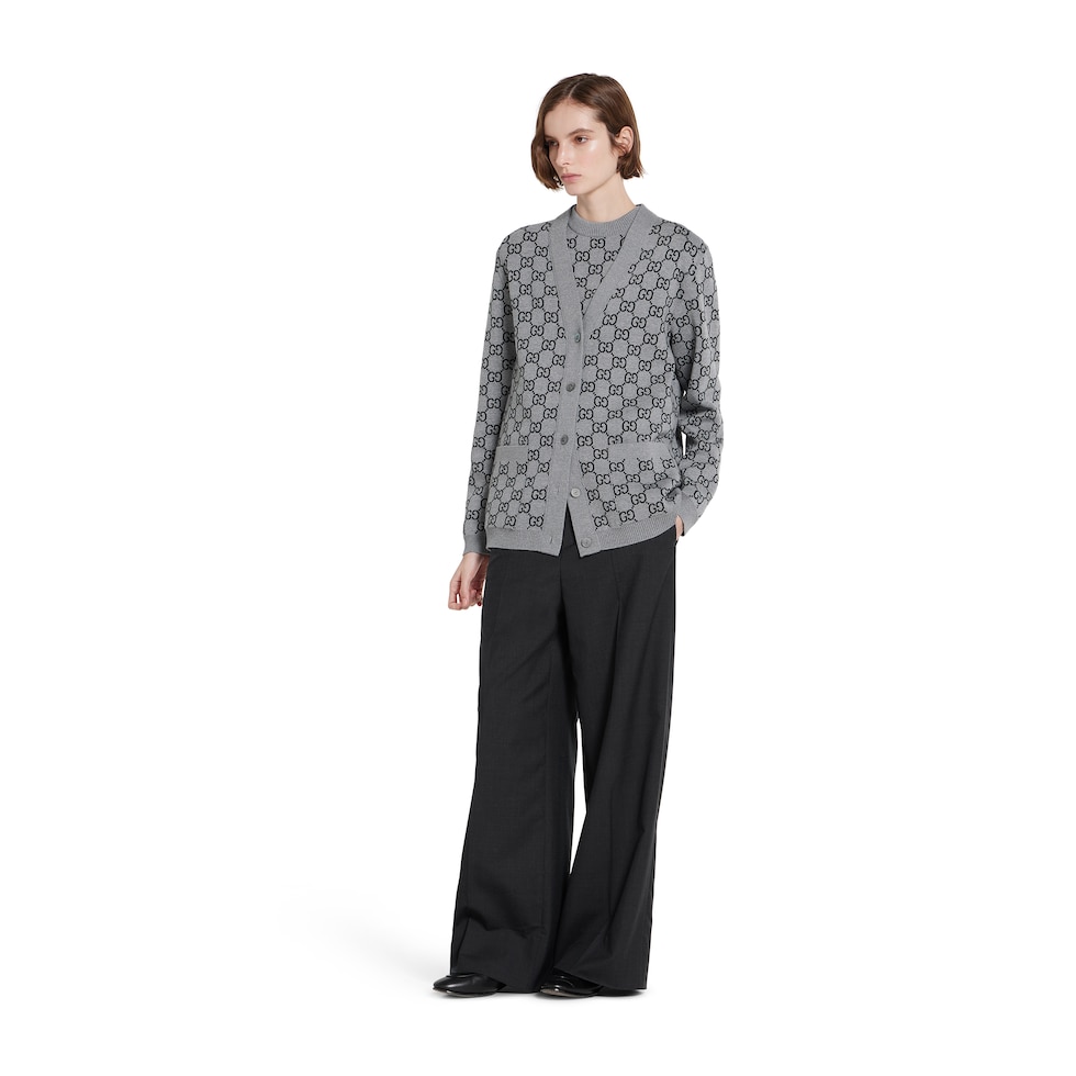 Reversible GG wool jacquard cardigan