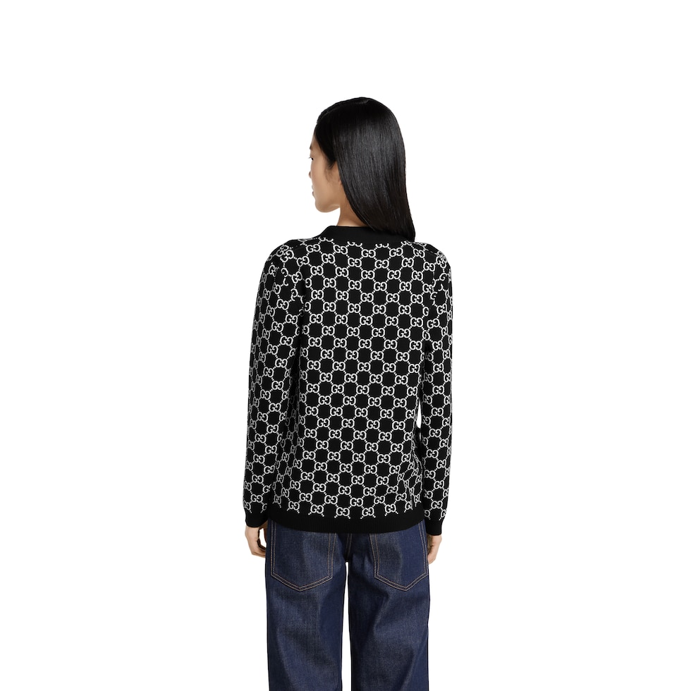 Reversible GG wool jacquard cardigan