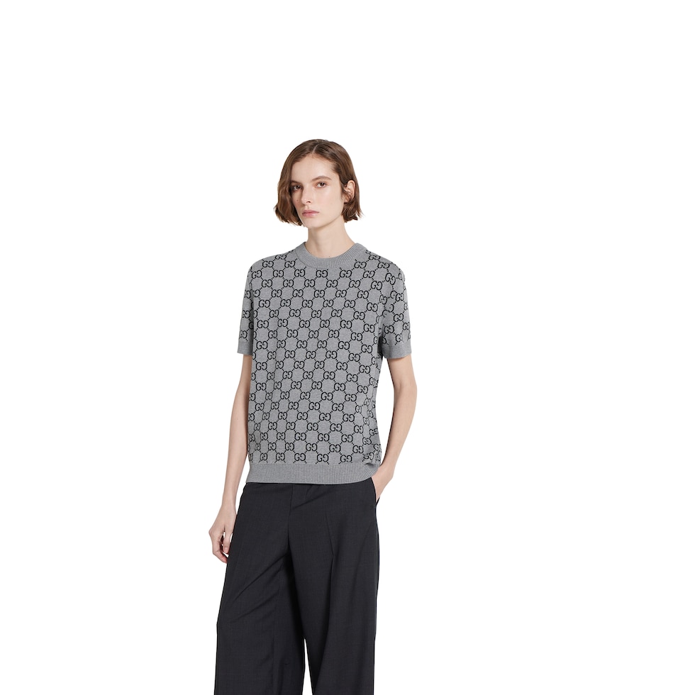 Reversible GG wool jacquard top
