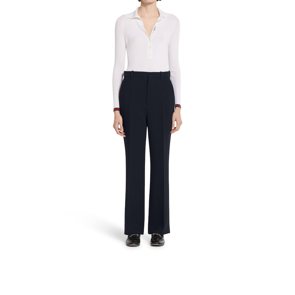 Light wool crêpe pant with embroidery