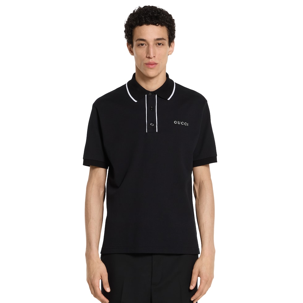 Cotton piquet polo shirt with embroidery