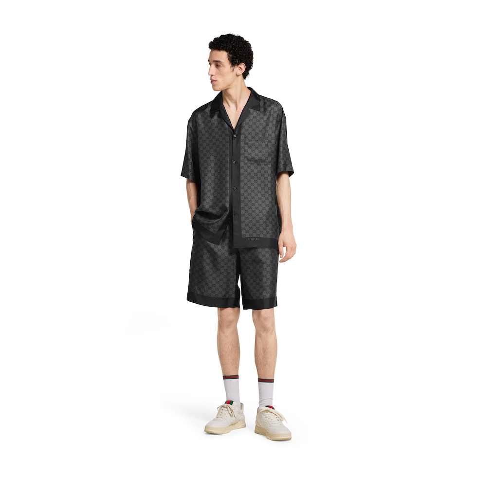 Printed silk twill shorts