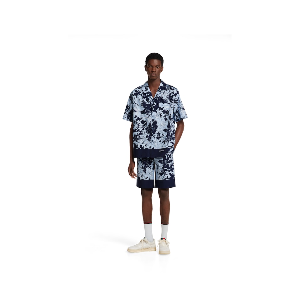 Printed cotton poplin shorts