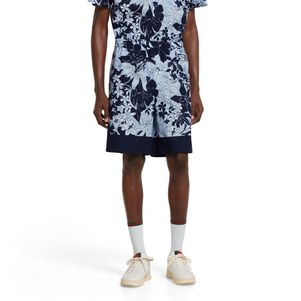 Printed cotton poplin shorts