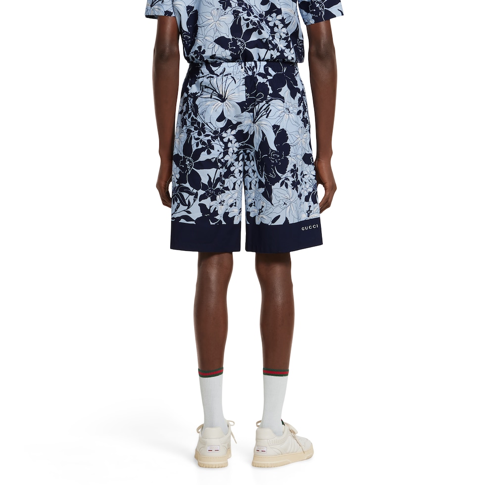 Printed cotton poplin shorts