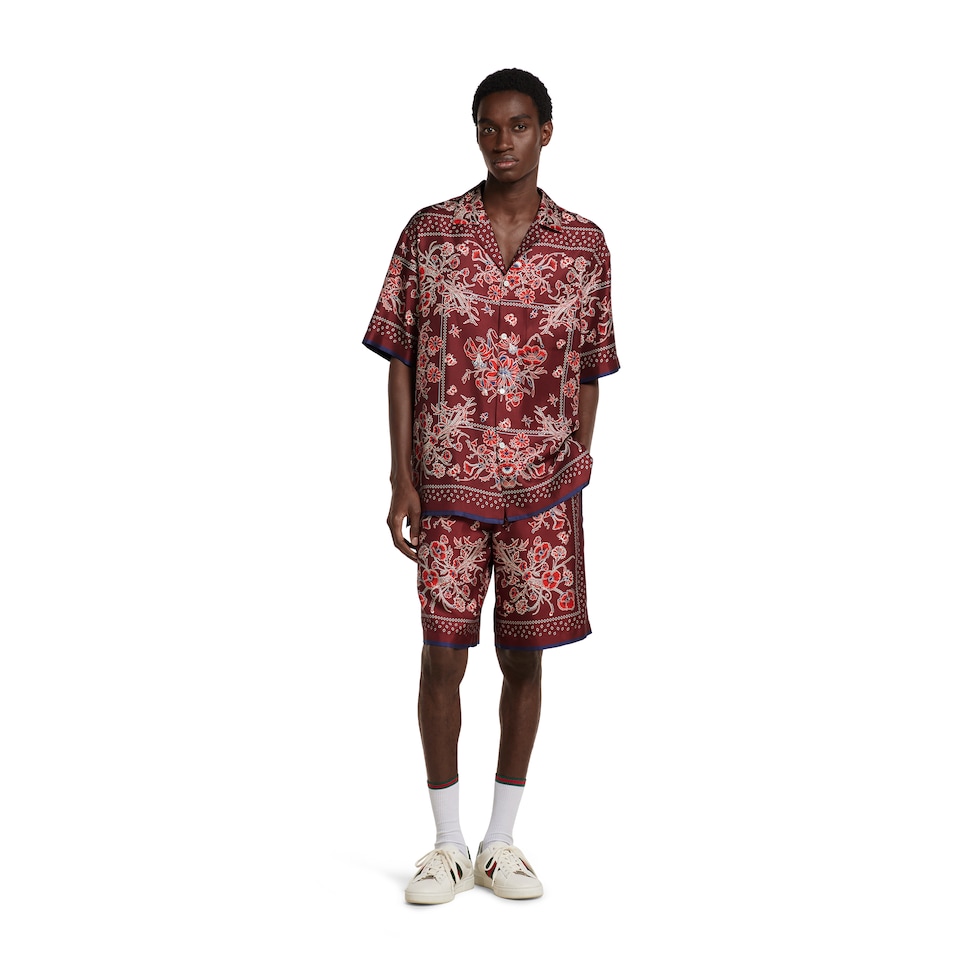 Printed silk twill shorts 