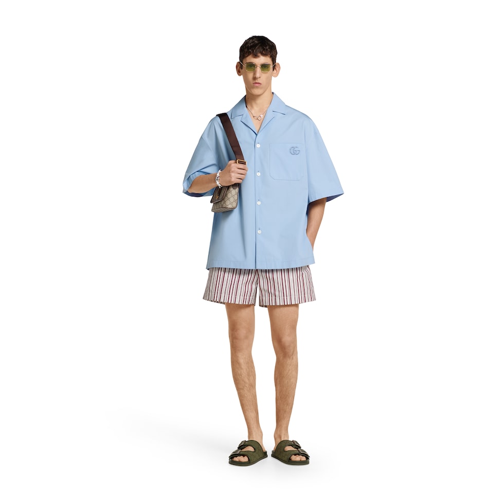 Striped cotton shorts with embroidery