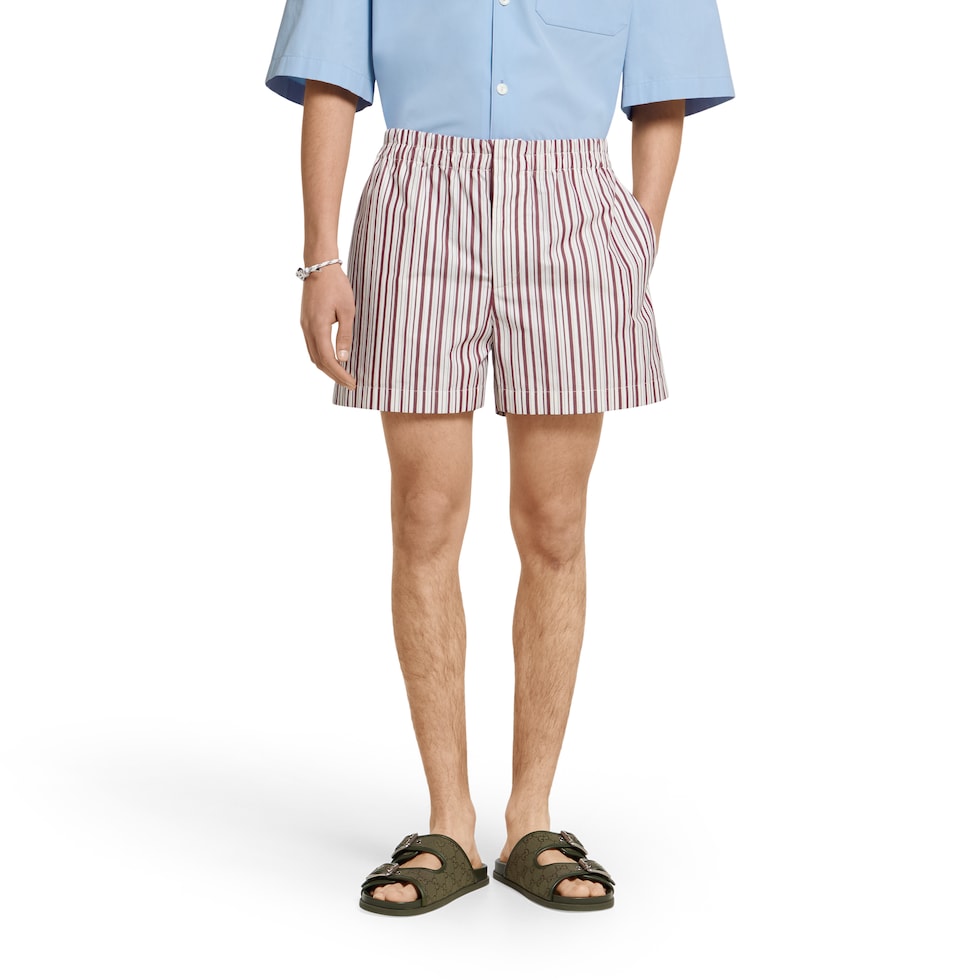 Striped cotton shorts with embroidery