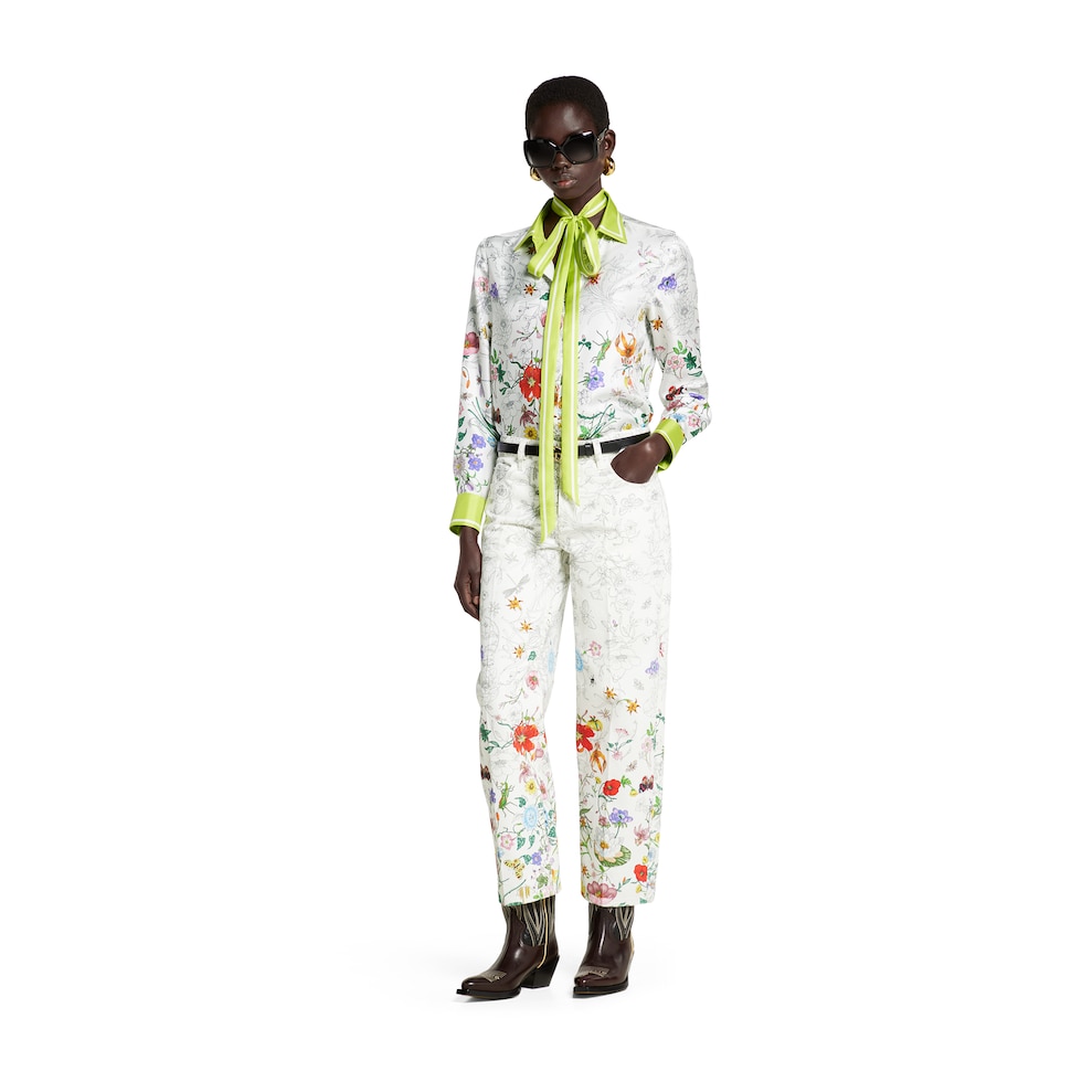 Printed denim pants