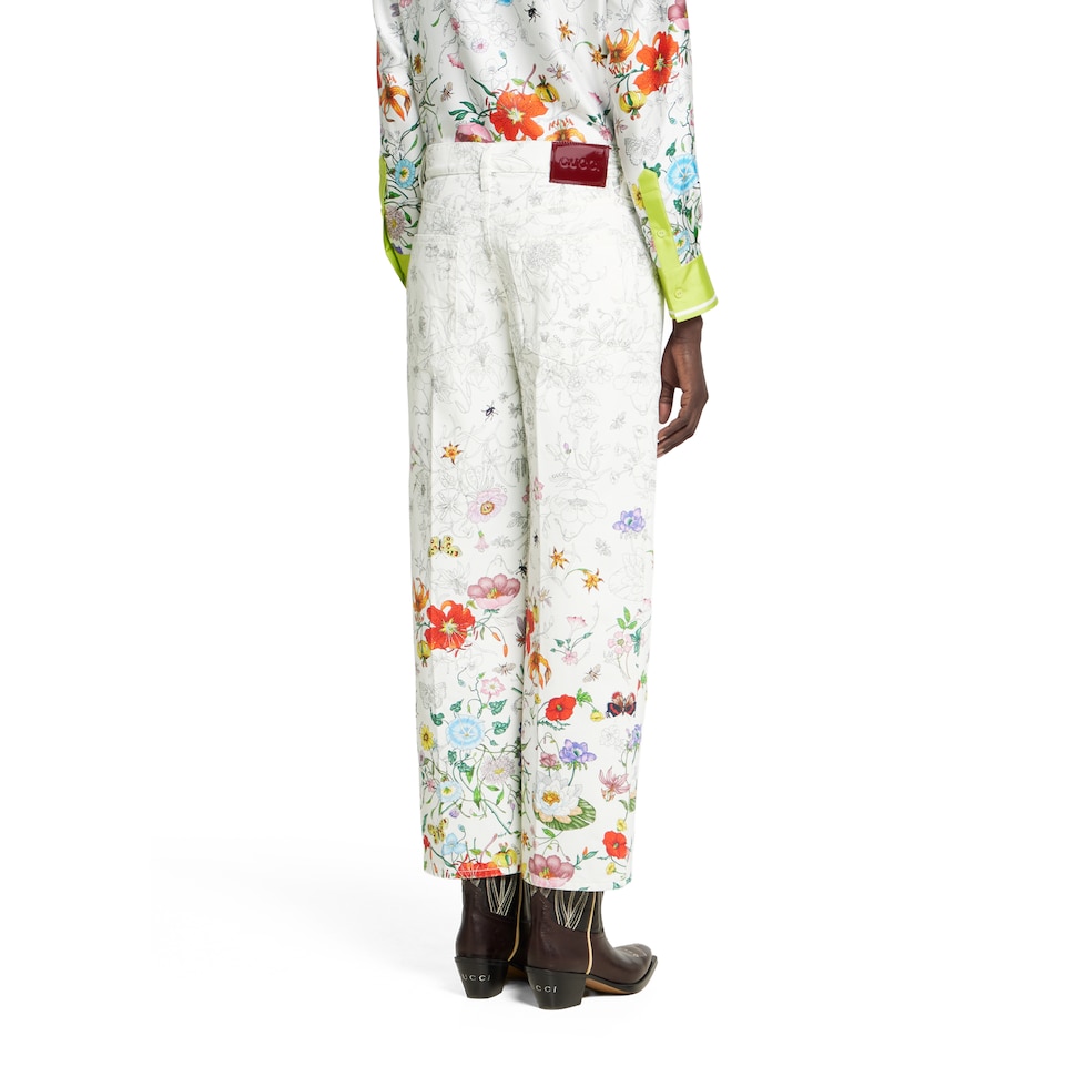 Printed denim pants