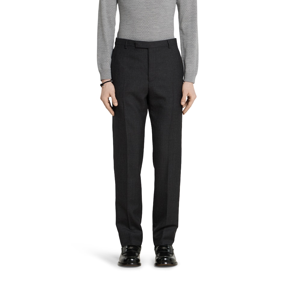 Houndstooth wool pant with embroidery