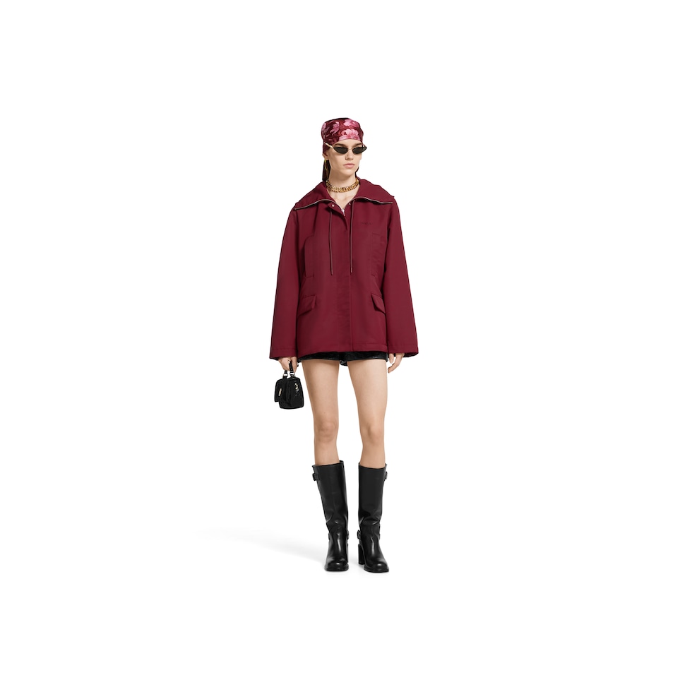 Hooded fabric jacket with logo