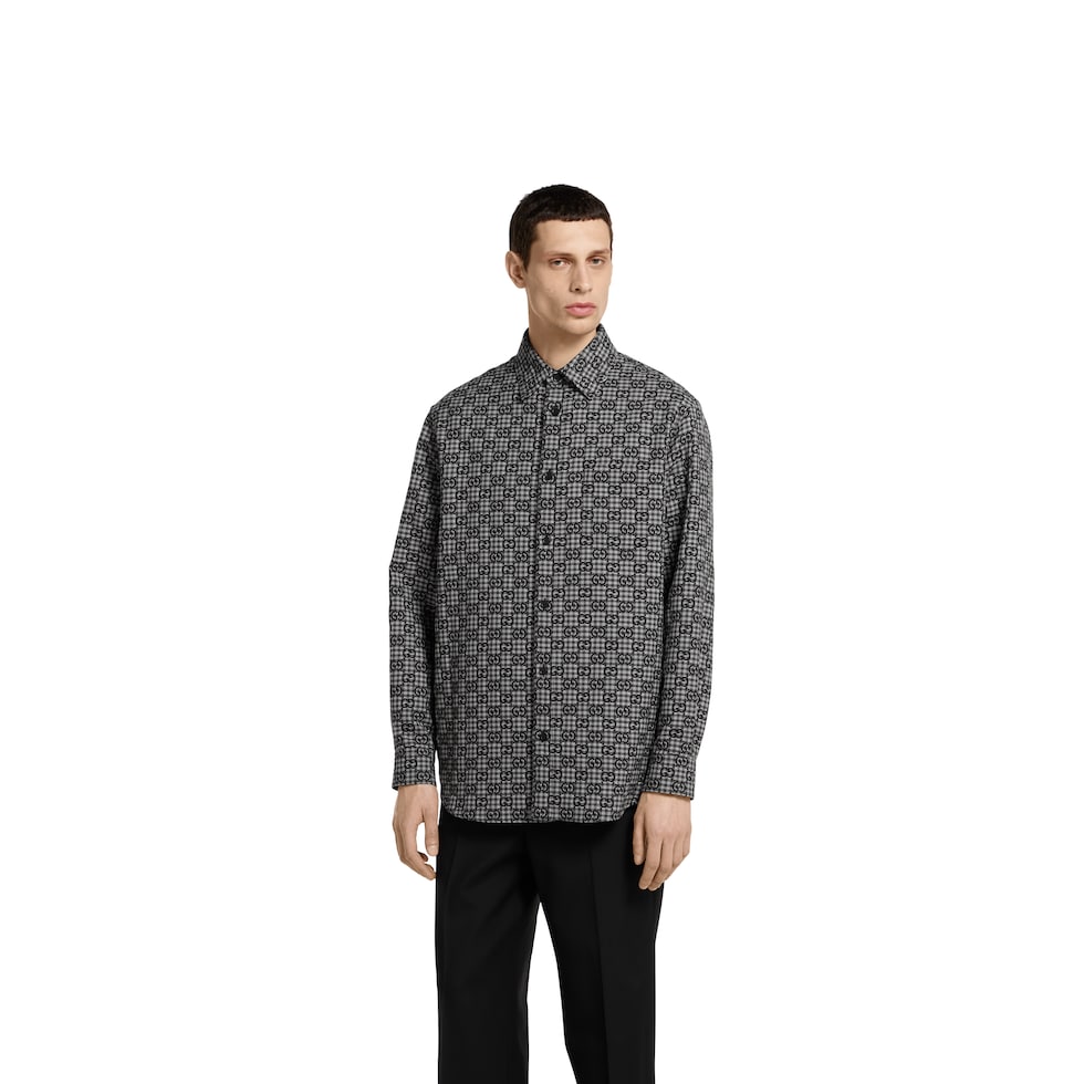GG gingham cotton wool jacquard shirt