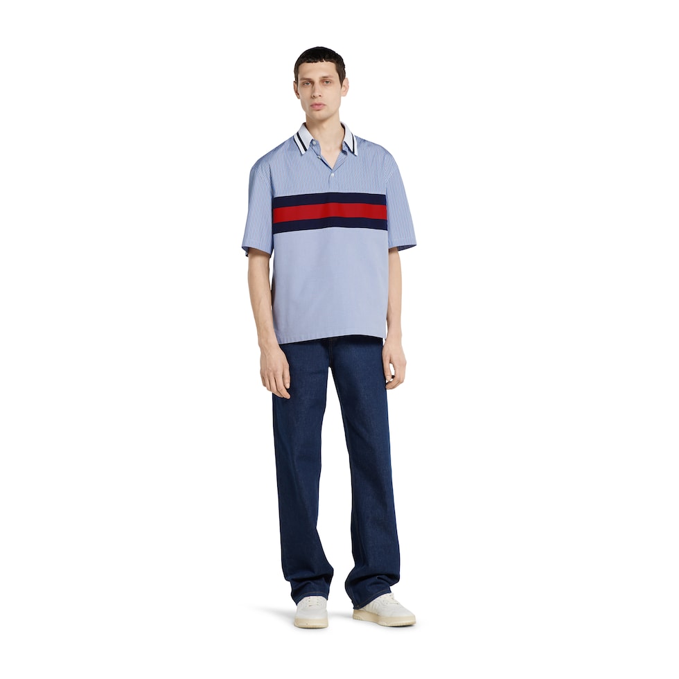Striped cotton poplin polo shirt