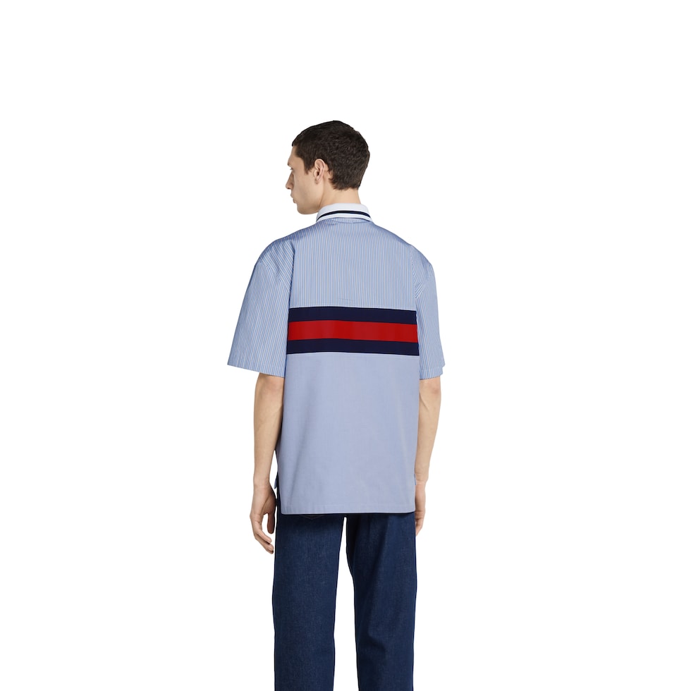 Striped cotton poplin polo shirt