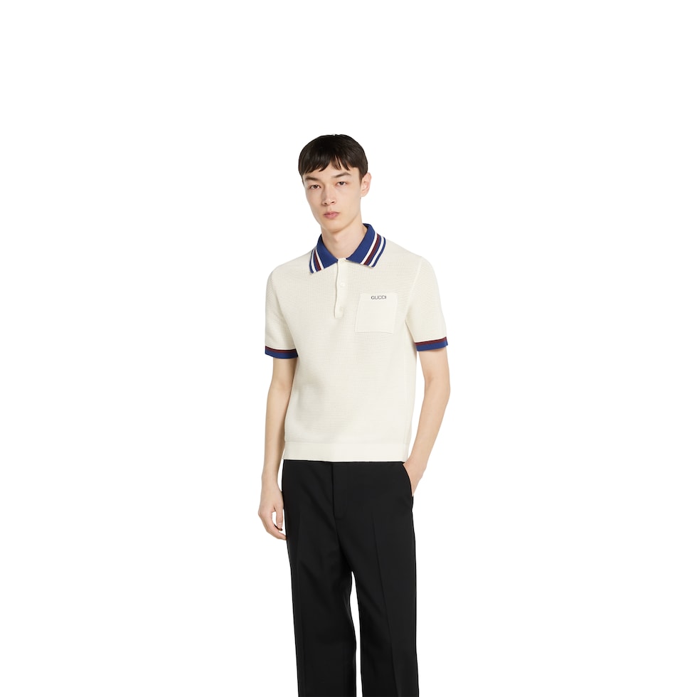 Cotton piquet polo shirt with intarsia