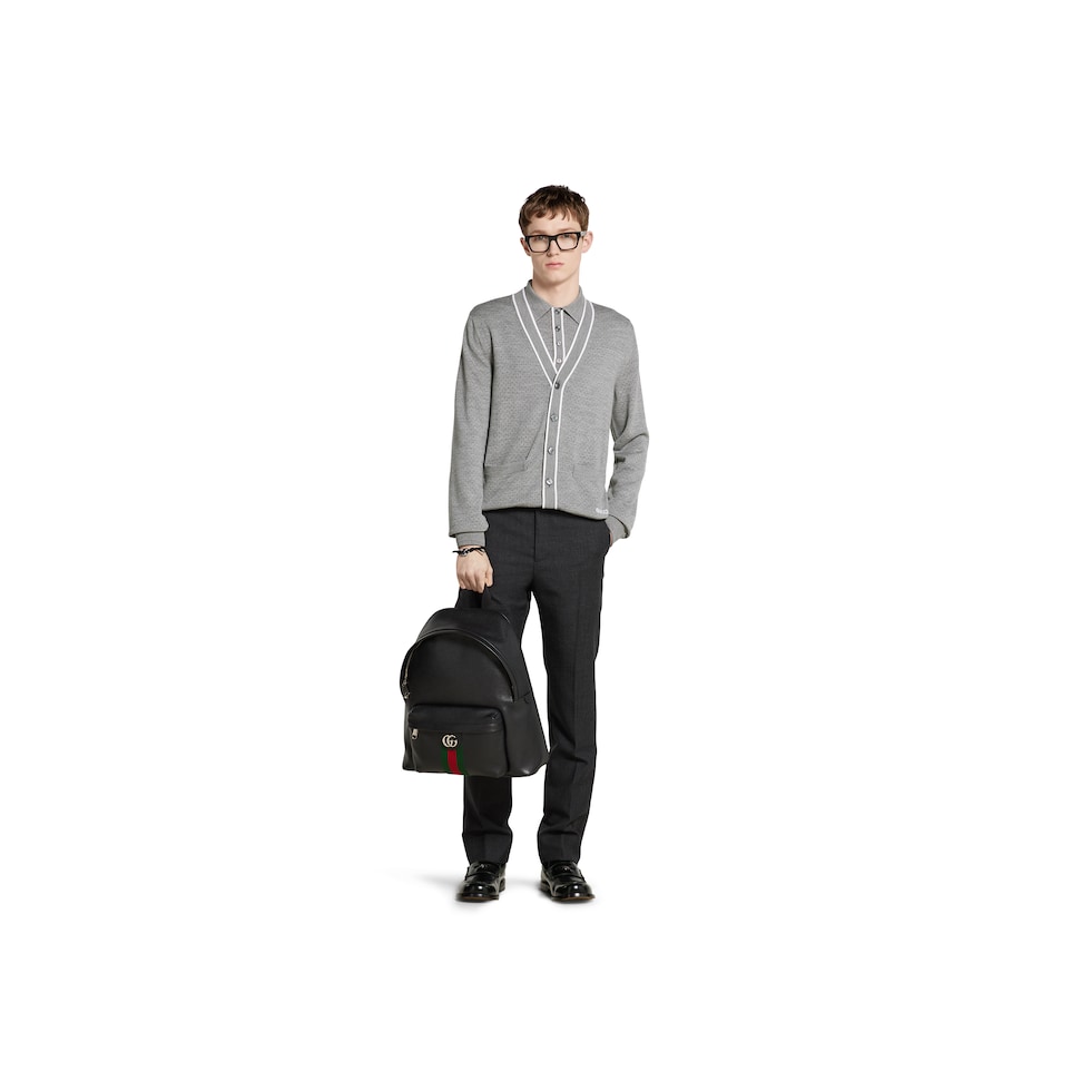 Fine wool knit polo shirt with intarsia