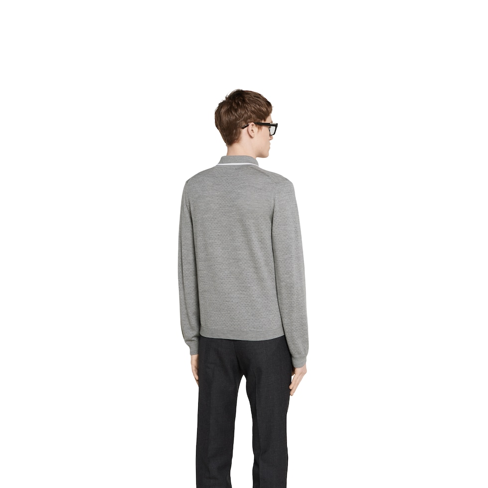 Fine wool knit polo shirt with intarsia