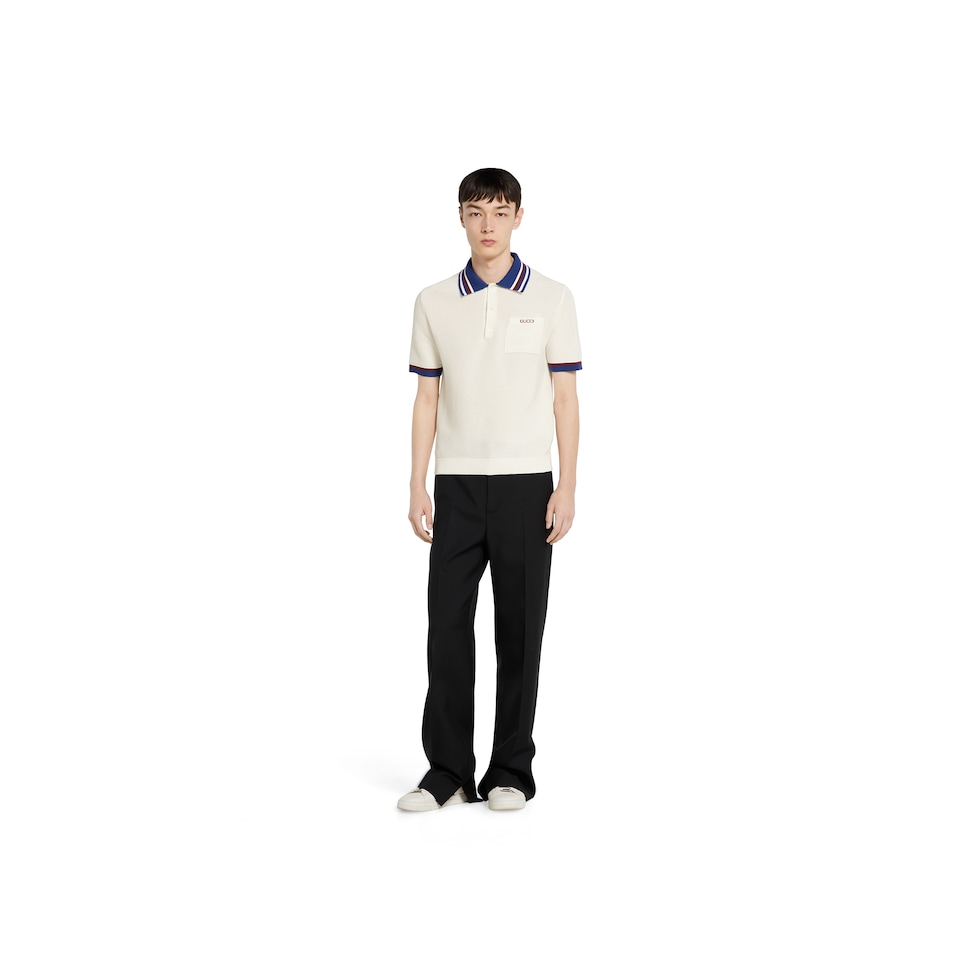 Cotton piquet polo shirt with intarsia