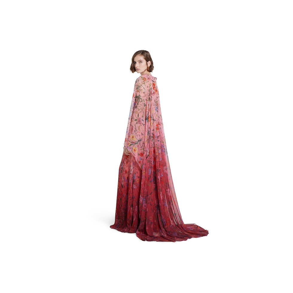 Printed georgette long pleated dress