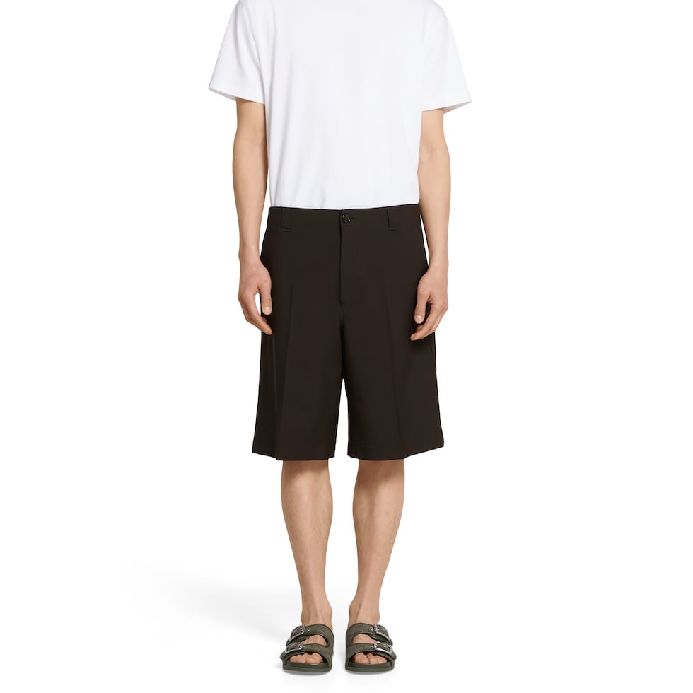 Wool gabardine shorts with embroidery