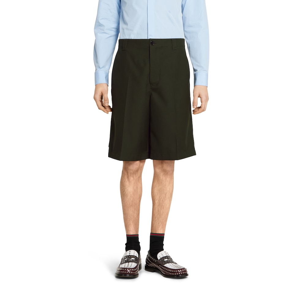 Wool twill shorts with logo