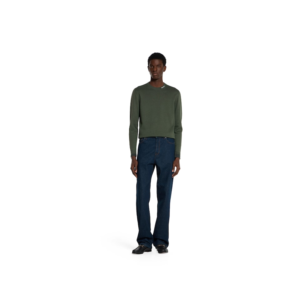 Silk cotton knit sweater with intarsia