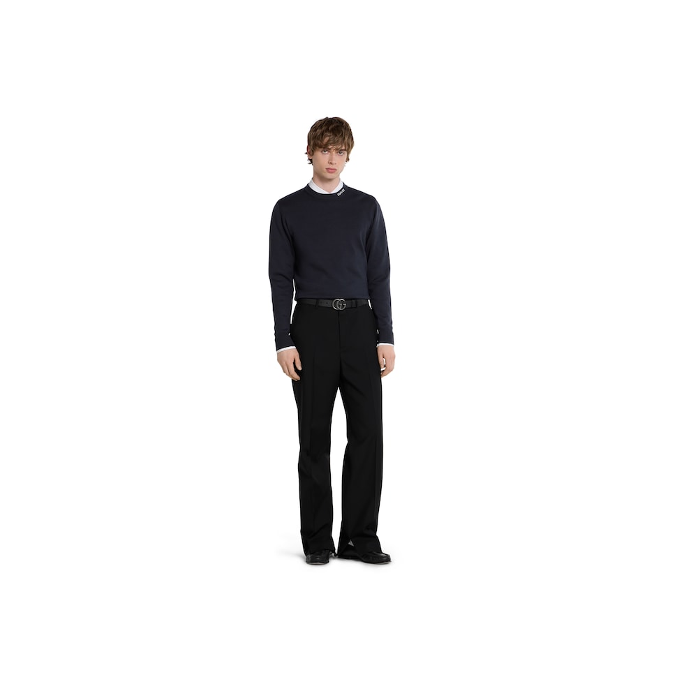 Silk cotton knit sweater with intarsia