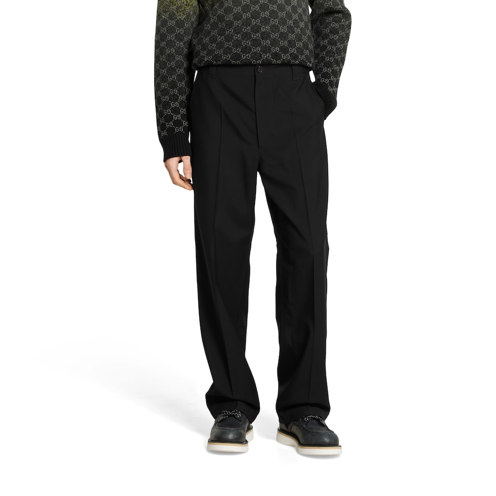 Wool gabardine pant with embroidery