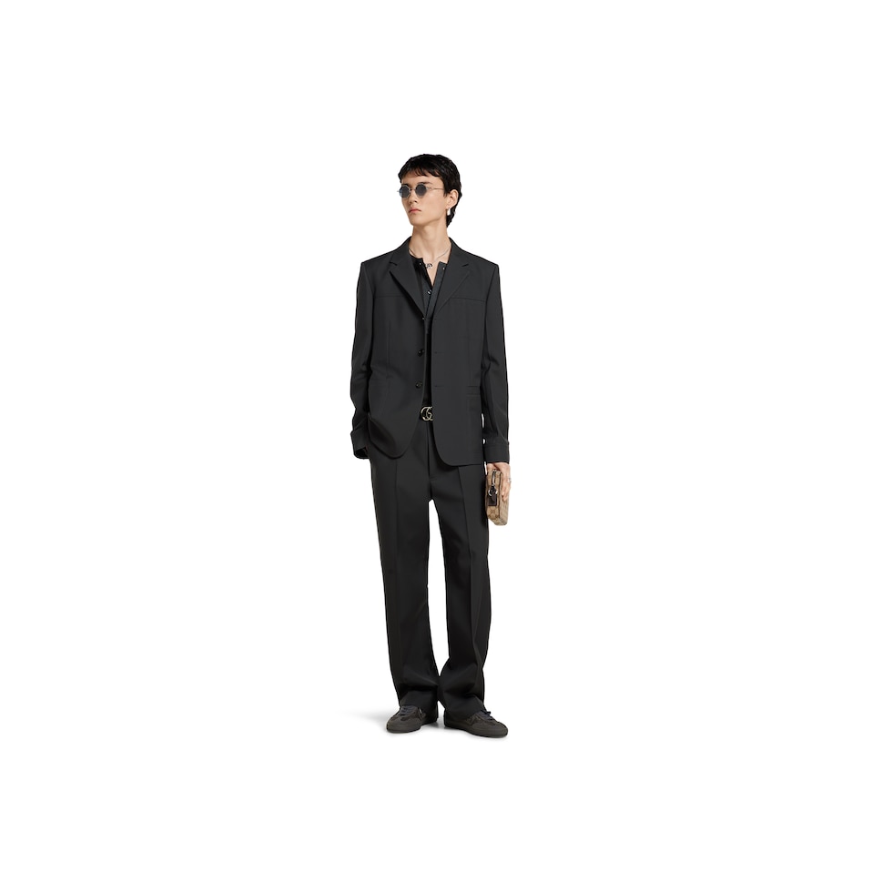 Wool twill pant with embroidery